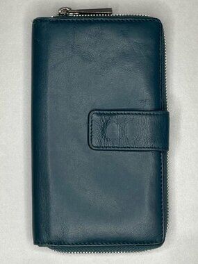 Valentina Genuine Italian Leather Zip-Around Wallet | Teal | Made in Italy
